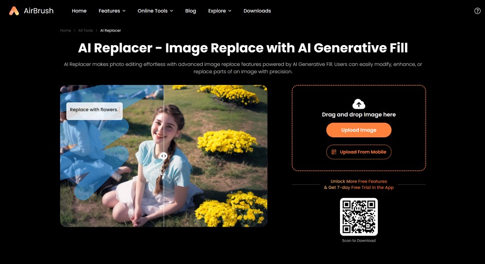 Airbrush&nbsp;Web Screenshot EN - AI Replace main page