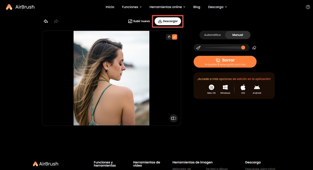 Airbrush Web Screenshot ES - remove tattoo AI object remover download