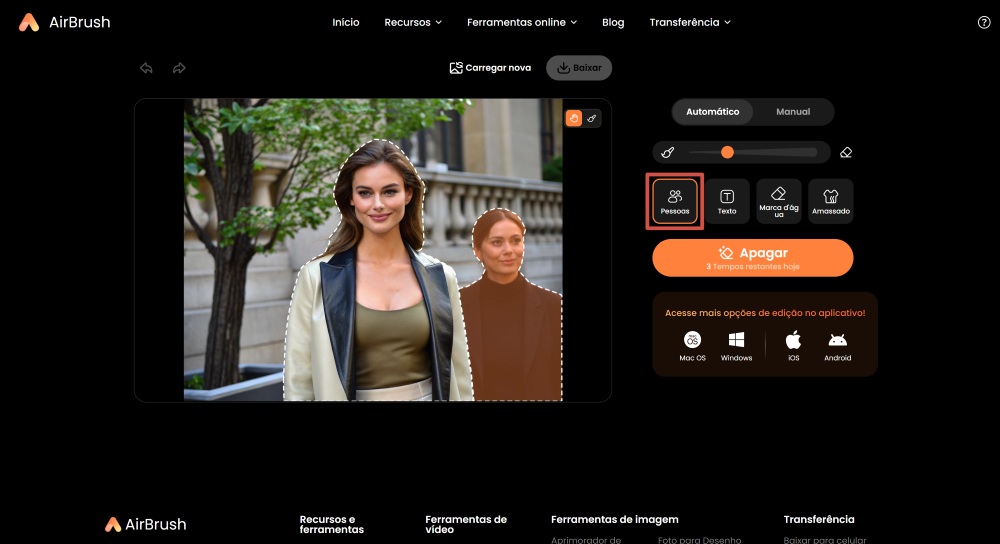 Airbrush Web Screenshot PT - AI Object Remover remove people from photos choose people
