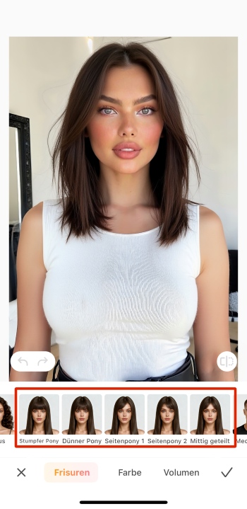 Airbrush Web Screenshot DE - bangs filter options