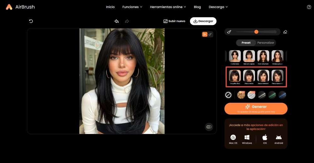 Airbrush Web Screenshot ES - ai hairstyle changer bangs filters