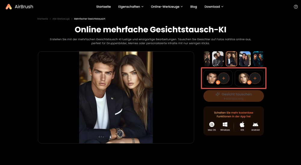 Airbrush Web Screenshot GE - Multiple Face Swap upload photos