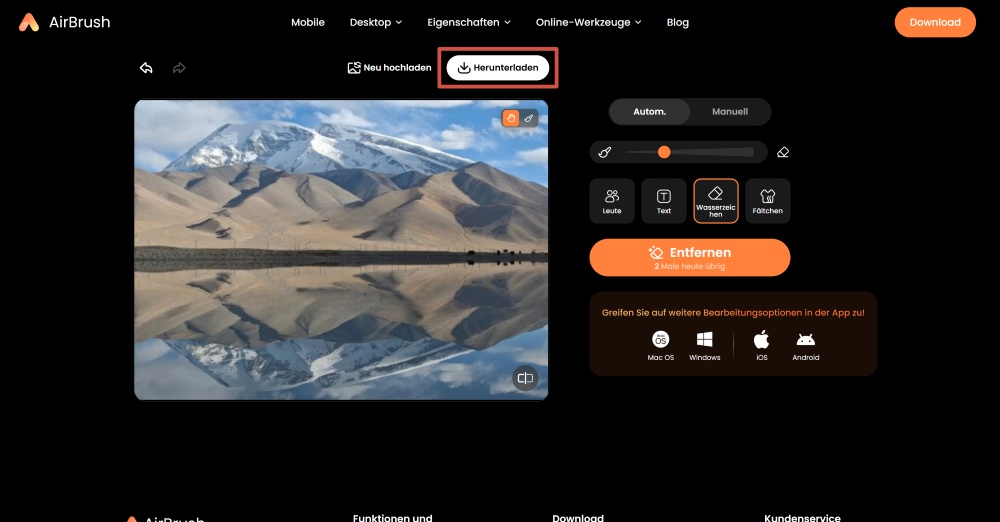 Airbrush Web Screenshot DE - remove watermark ai object remover download