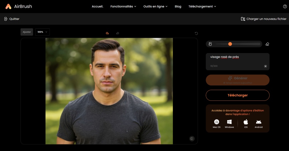 Airbrush Web Screenshot FR - beardless filter ai replacer result