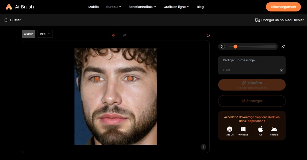 Airbrush Web Screenshot FR - remove red eyes ai replacer brush the eyes
