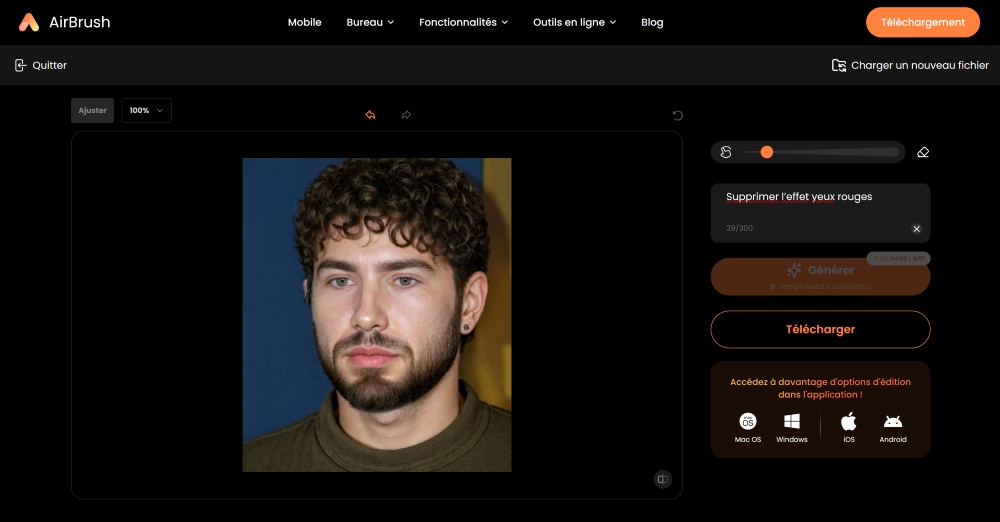 Airbrush Web Screenshot FR - remove red eyes ai replacer save