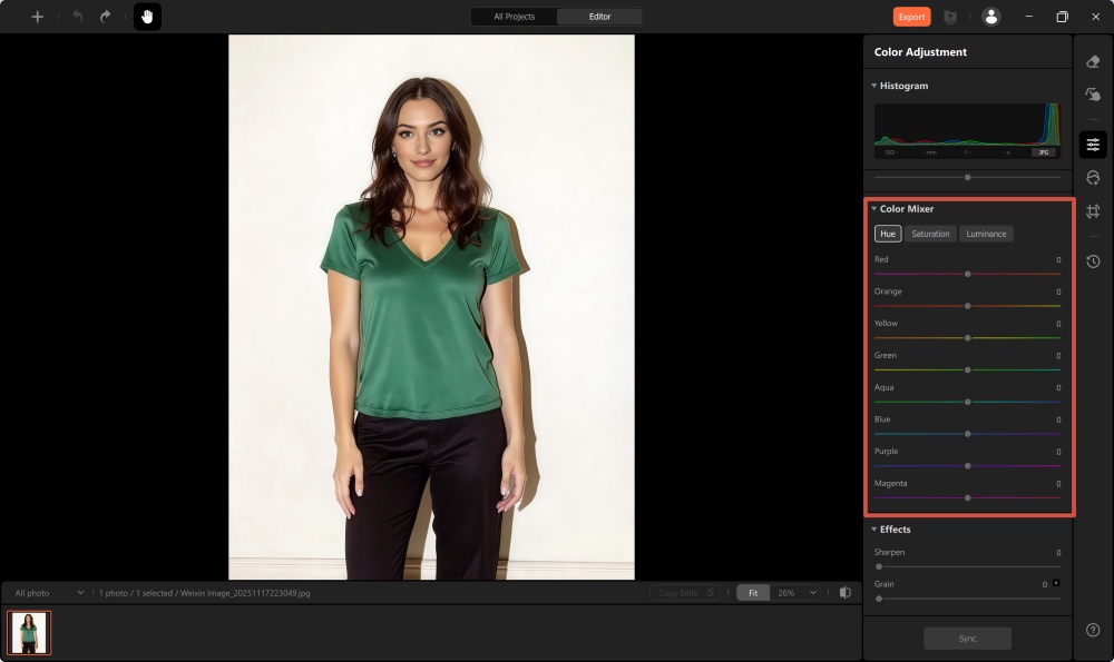 Airbrush Studio Screenshot EN - change color of clothes in photo color mixer