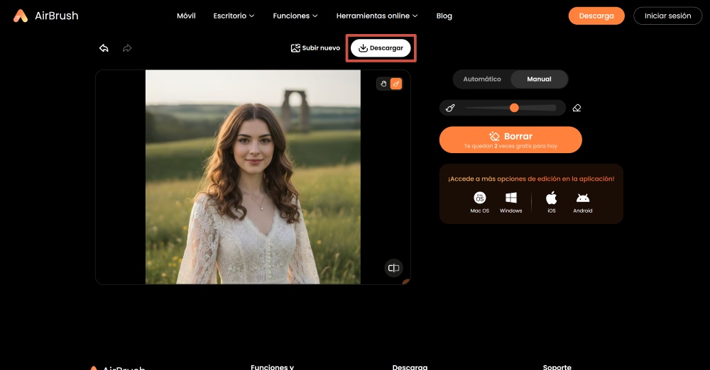Airbrush Web Screenshot ES - remove emoji object remover download the result