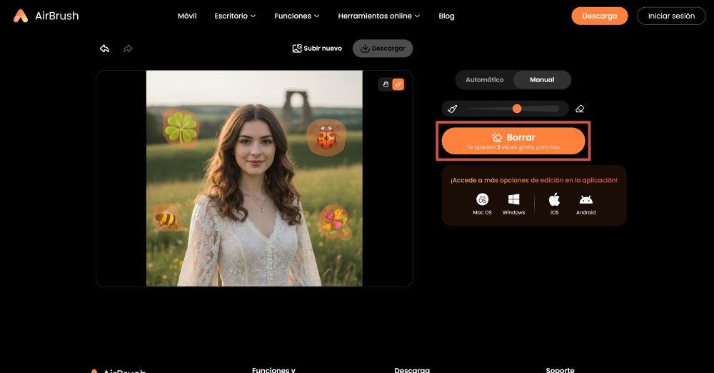 Airbrush Web Screenshot ES - remove emoji object remover manual brush remove