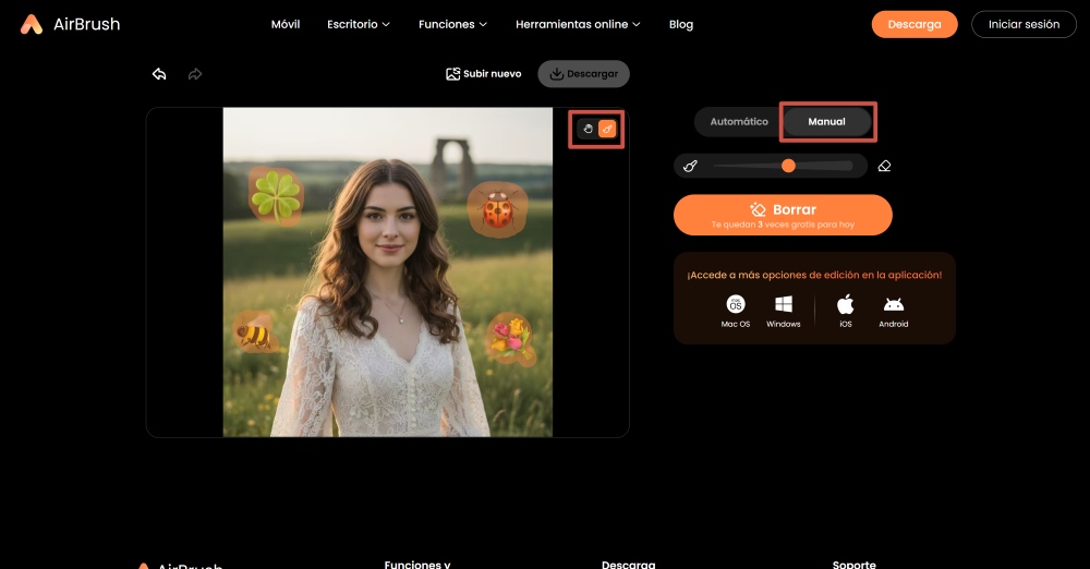 Airbrush Web Screenshot ES - remove emoji object remover manual brush