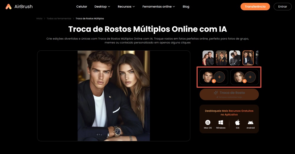 Airbrush Web Screenshot PT - multiple face swap upload images