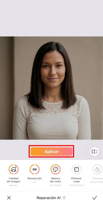 Airbrush App Screenshot ES - lighten a photo apply