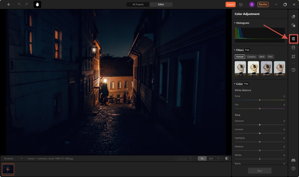 Airbrush Studio Screenshot EN - brighten the photo color adjustment