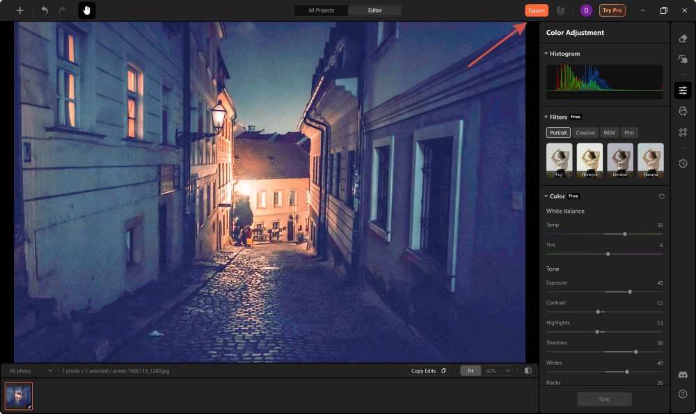Airbrush Studio Screenshot EN - brighten the photo export the result