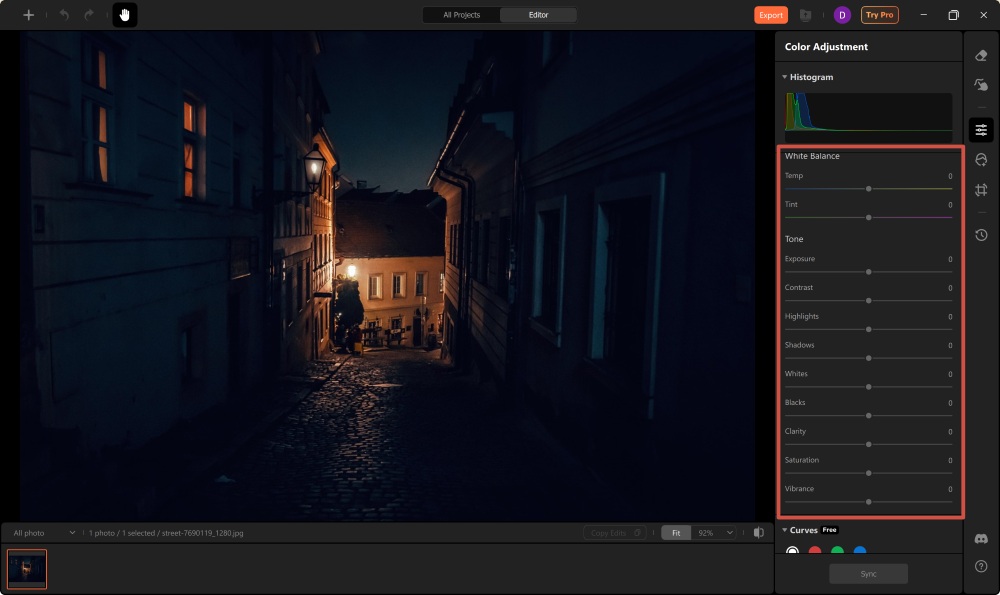 Airbrush Studio Screenshot EN - brighten the photo white balance and tone