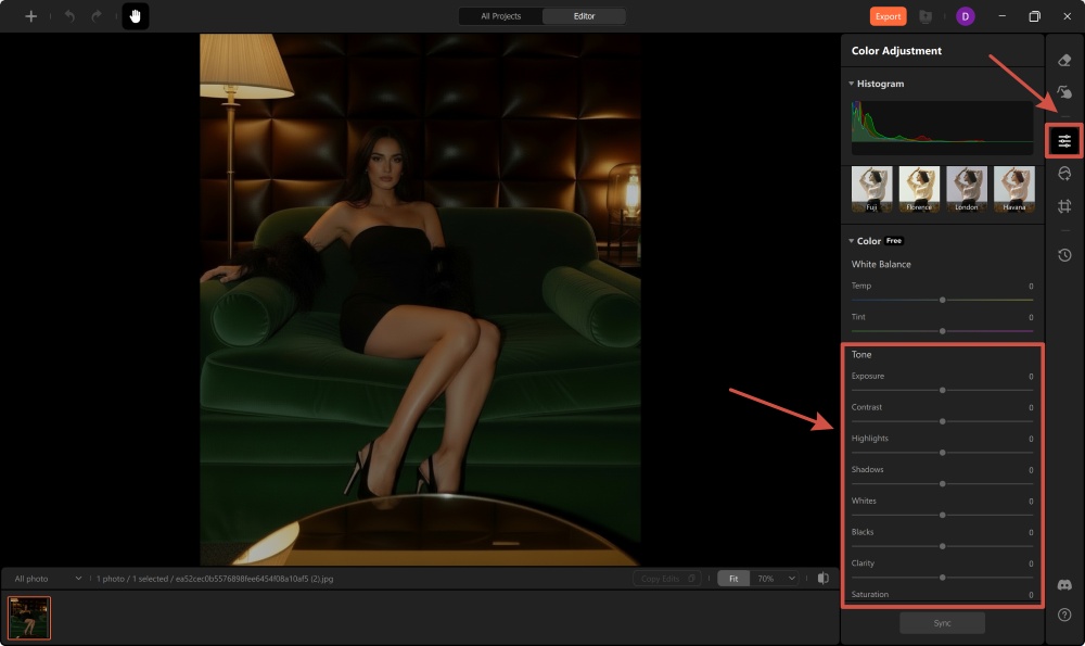 Airbrush Studio Screenshot EN - lighten a photo color adjustment