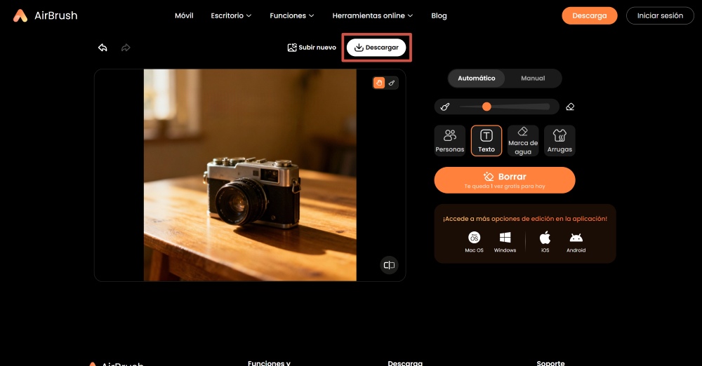 Airbrush Web Screenshot ES - remove text download the result