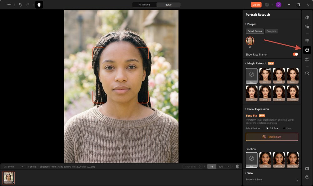 Airbrush Studio Screenshot EN - add smile portrait retouch