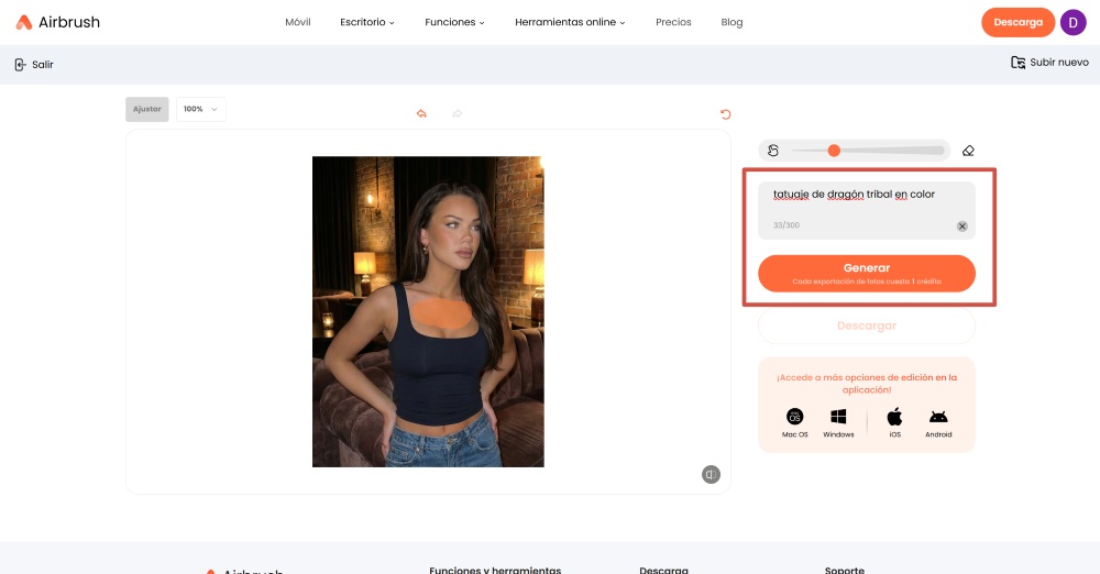 Airbrush Web Screenshot ES - tattoo generator ai replace prompt