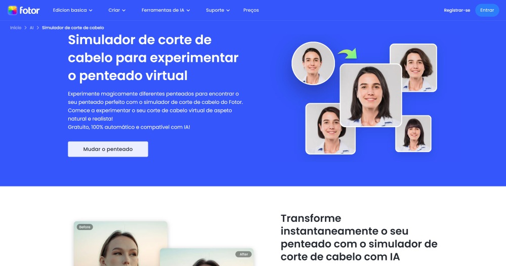 Fotor Web Screenshot PT - haircut simulator