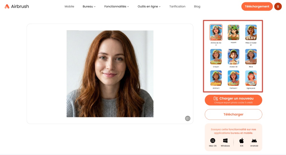 Airbrush Web Screenshot FR - anime converter choose style