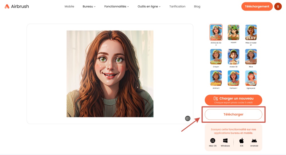Airbrush Web Screenshot FR - anime converter download the result