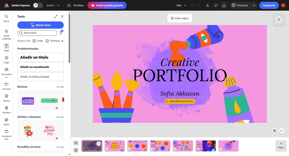 Adobe Express Web Screenshot ES - presentation