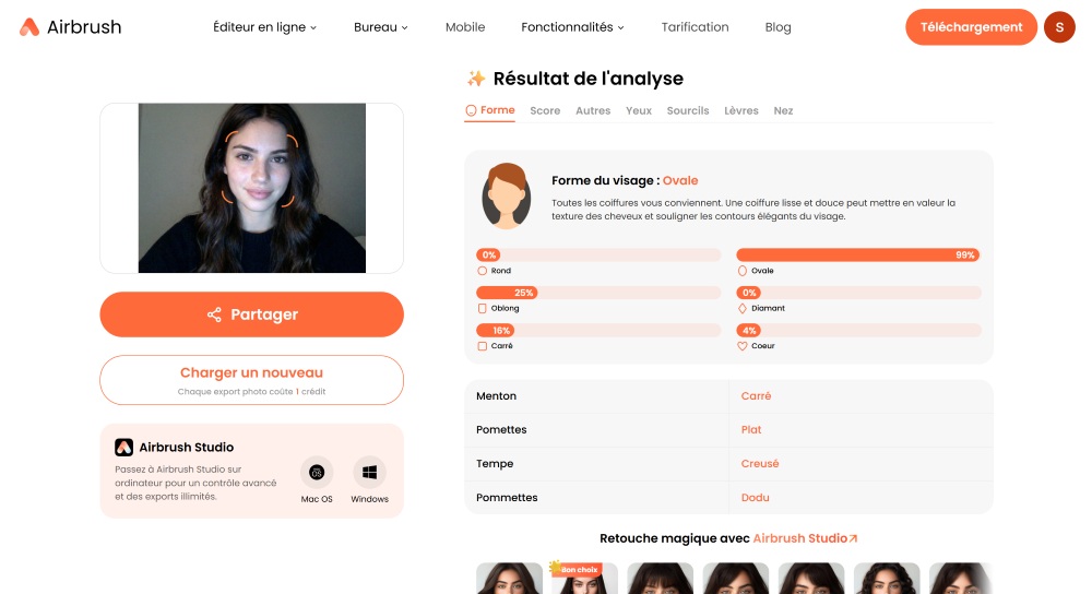 Airbrush Web Screenshot FR - pretty scale face shape detector