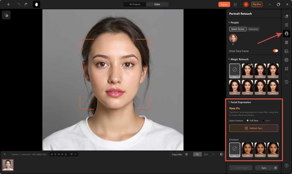 Airbrush Studio Screenshot EN - facial expression tool