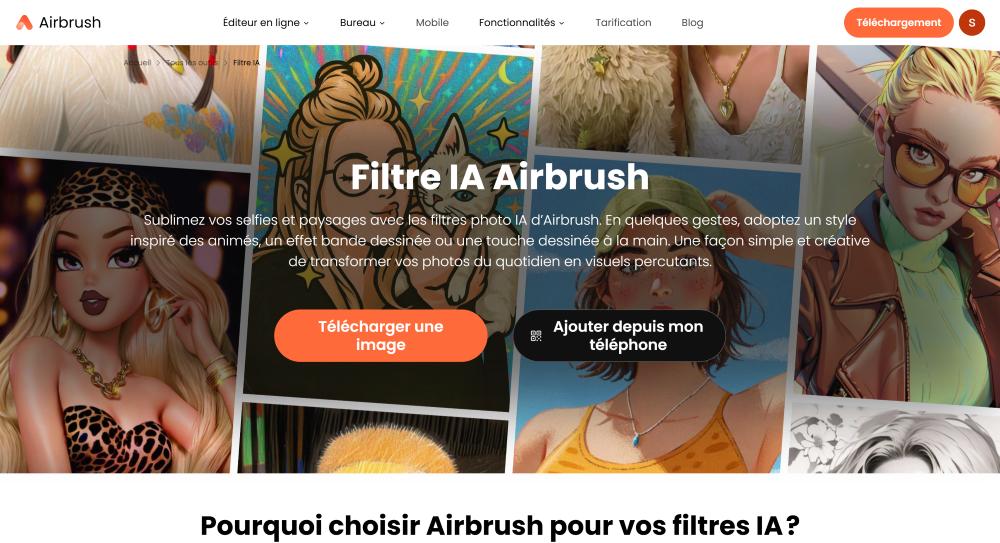 Airbrush Web Screenshot FR - ai filter main page