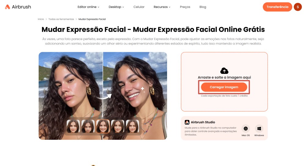 Airbrush Web Screenshot PT - face expression changer upload image