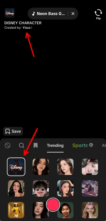 TikTok App Screenshot EN - disney filter disney character