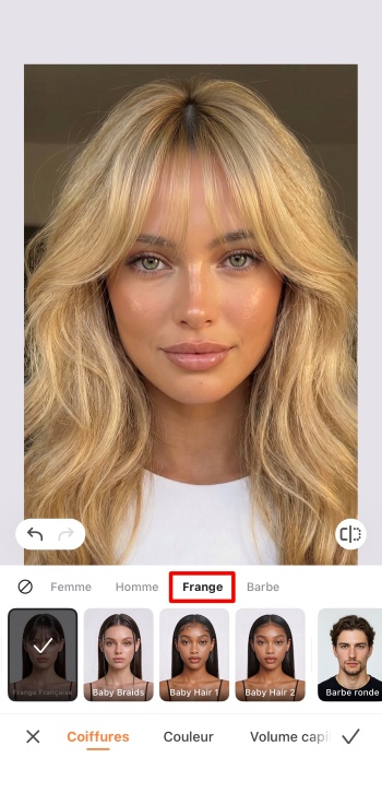 Airbrush App Screenshot FR - bangs hairstyle bangs option