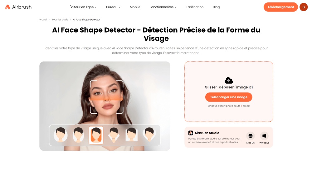 Airbrush Web Screenshot FR - ai face shape detector