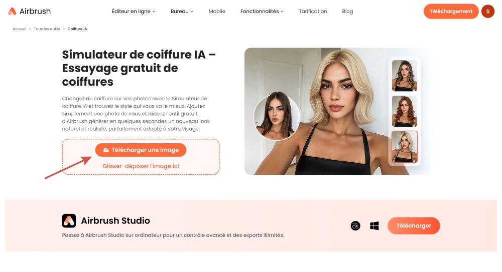 Airbrush Web Screenshot FR - bangs hairstyle main page