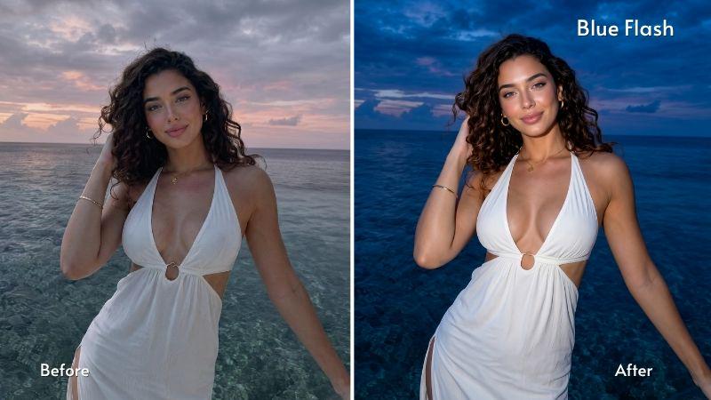 photo relighting - before after blue flash
